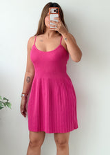 Size S-M Hot Pink Ribbed Spaghetti Strap Skater Mini Dress