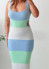 Size XS-S Blue Green Colour Block Sleeveless Maxi Dress