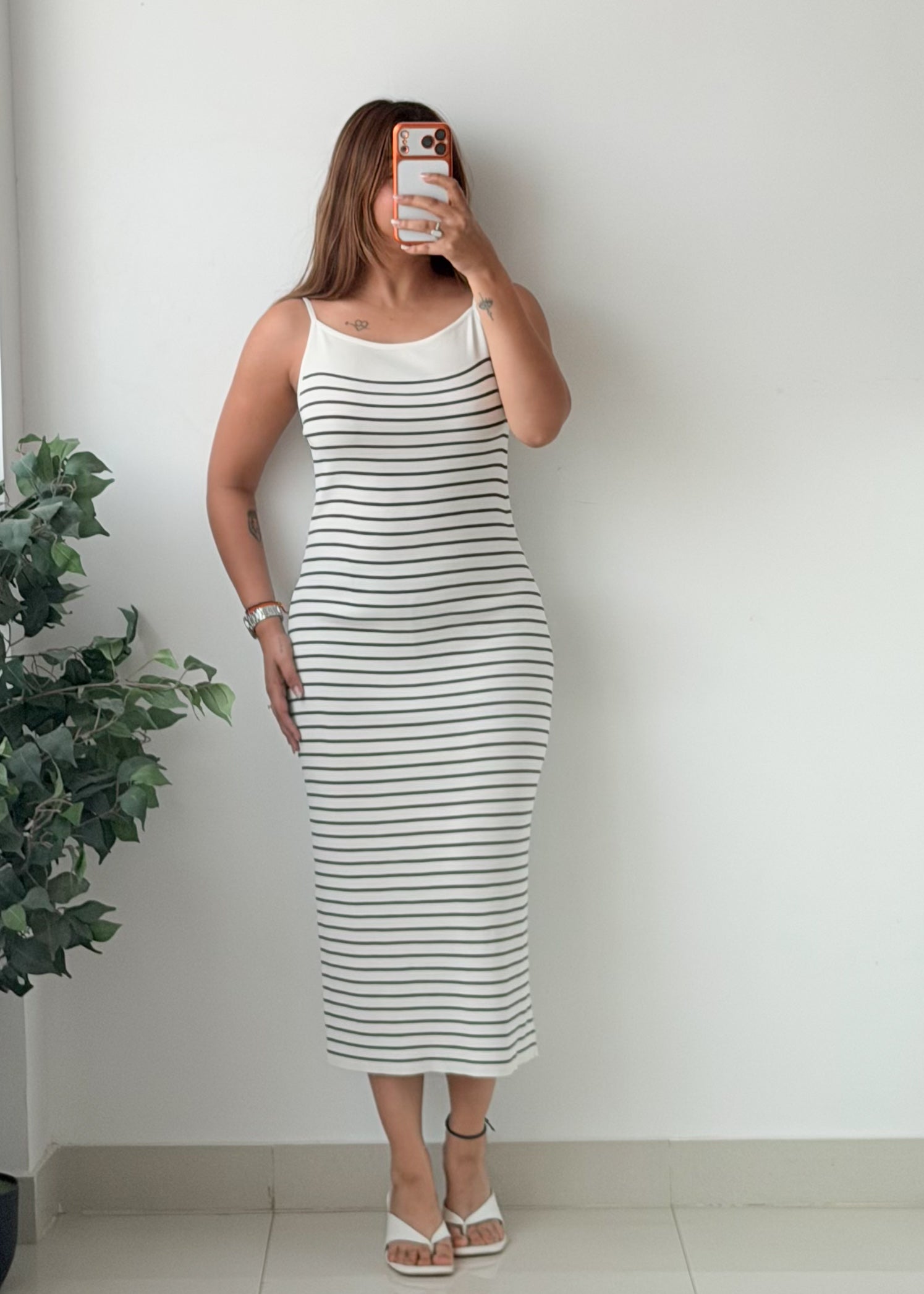 Size M-L White Black Striped Sleeveless Bodycon Maxi Dress