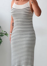 Size M-L White Black Striped Sleeveless Bodycon Maxi Dress