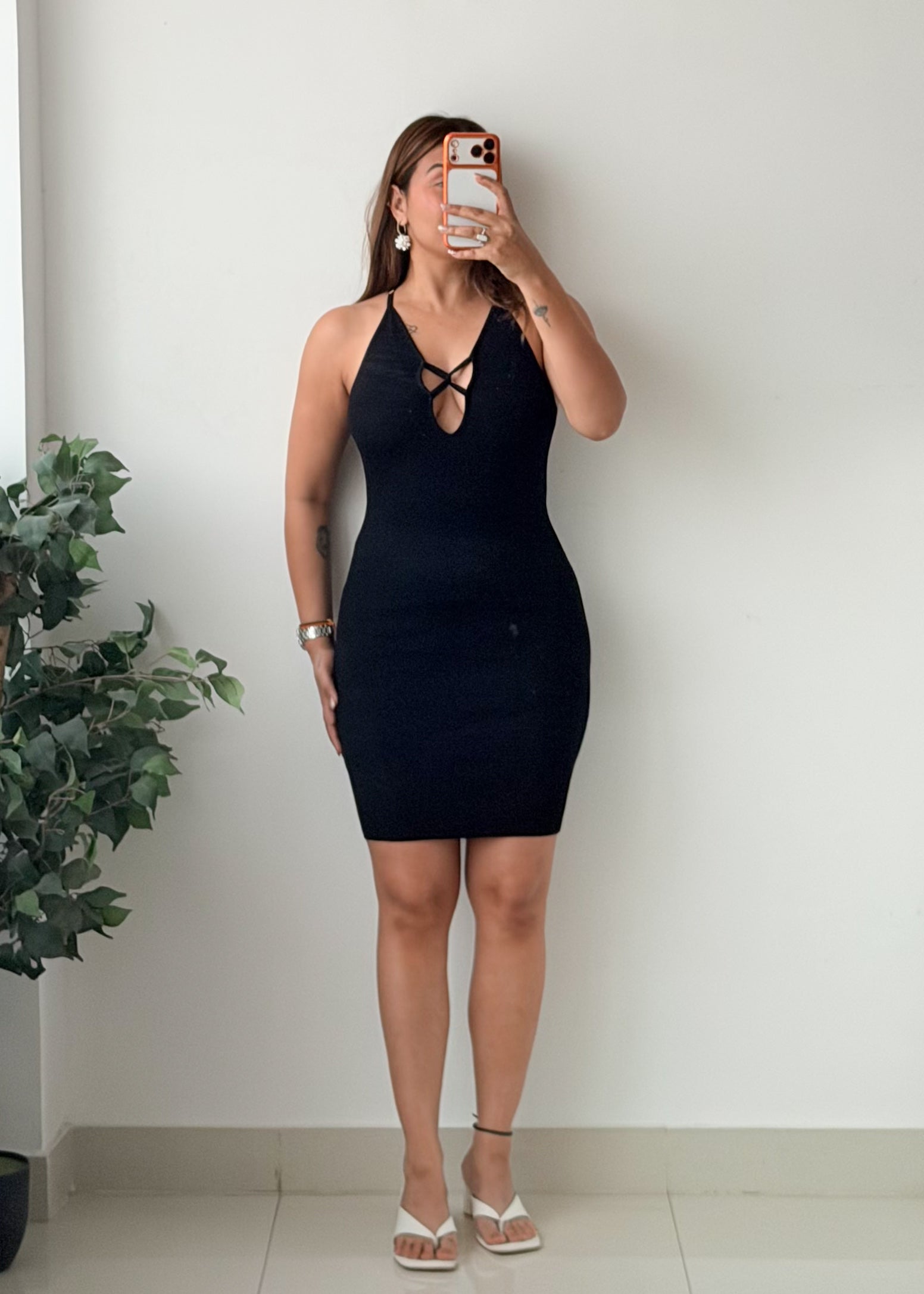 Size XS-S Black Crisscross Front Bodycon Mini Dress
