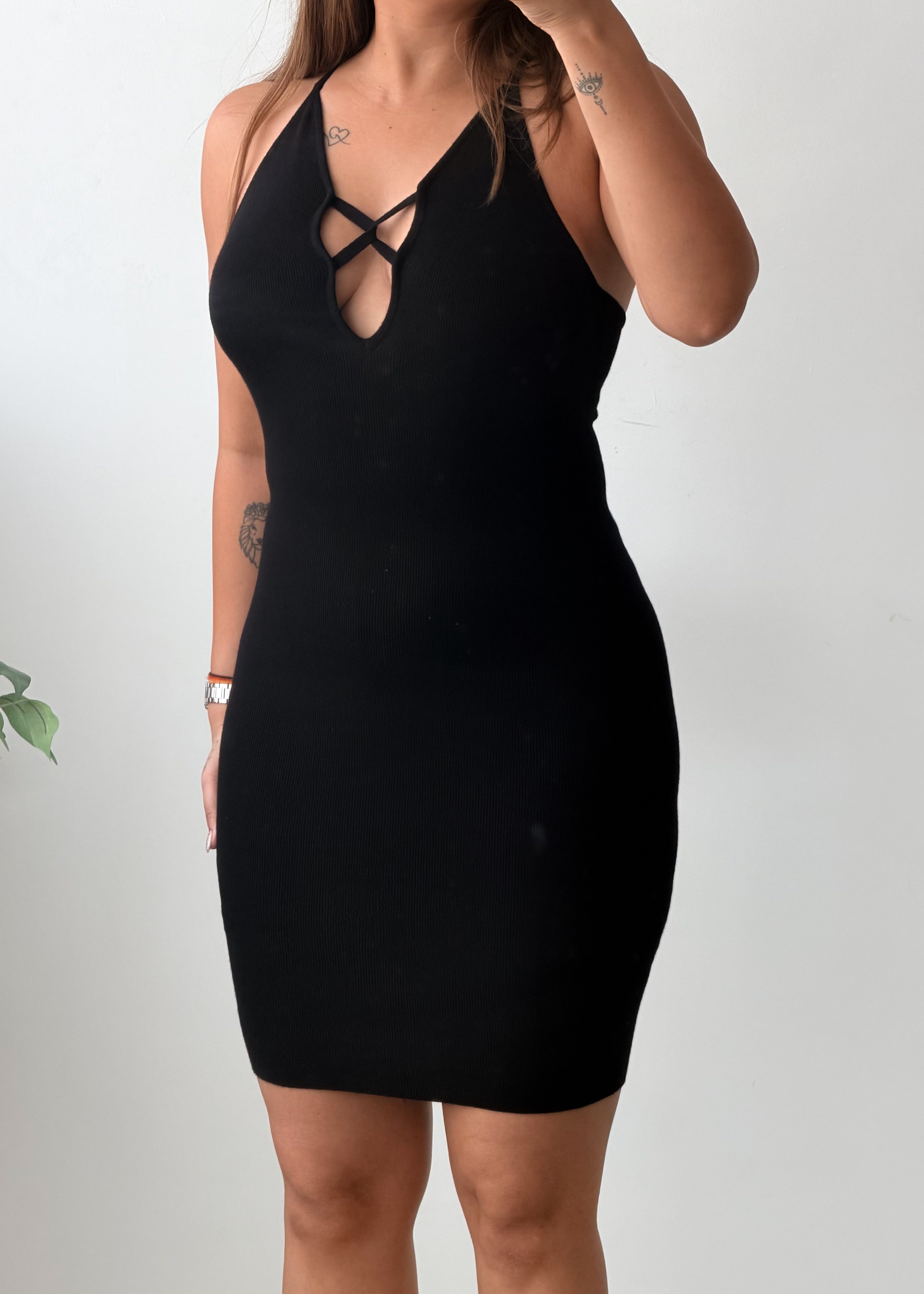 Size XS-S Black Crisscross Front Bodycon Mini Dress