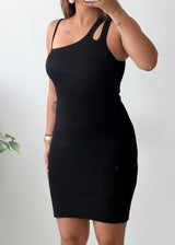 Size XS-S Black Asymmetric Strap Bodycon Mini Dress