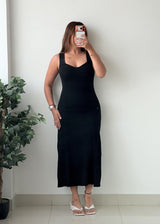 Size XS-S Black Square Neck Sleeveless Maxi Dress