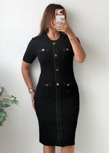 Size M-L Black Contrast Stitch Button Front Midi Dress