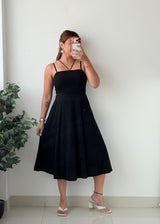 Size M-L Black Strappy Fit And Flare Midi Dress