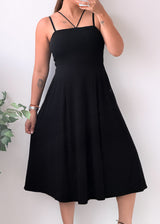 Size M-L Black Strappy Fit And Flare Midi Dress