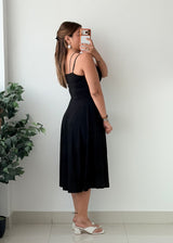 Size M-L Black Strappy Fit And Flare Midi Dress