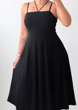 Size M-L Black Strappy Fit And Flare Midi Dress