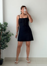 Size XS-S Black Lace-Up Corset Mini Dress