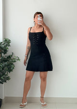 Size XS-S Black Lace-Up Corset Mini Dress