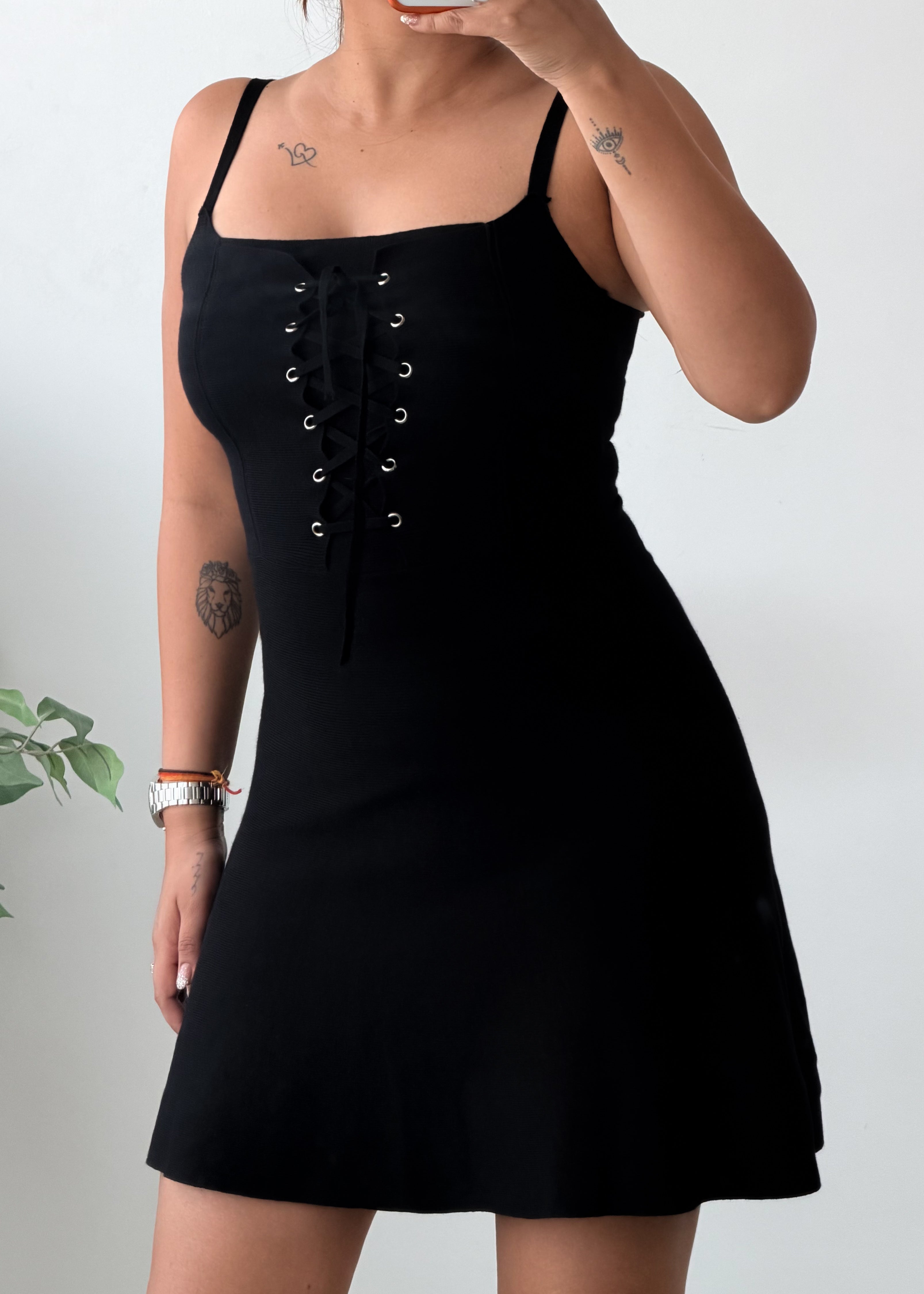 Size XS-S Black Lace-Up Corset Mini Dress