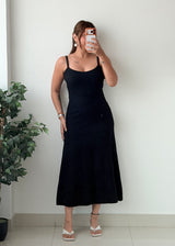 Size S-M Black Ribbed Spaghetti Strap Midi Dress