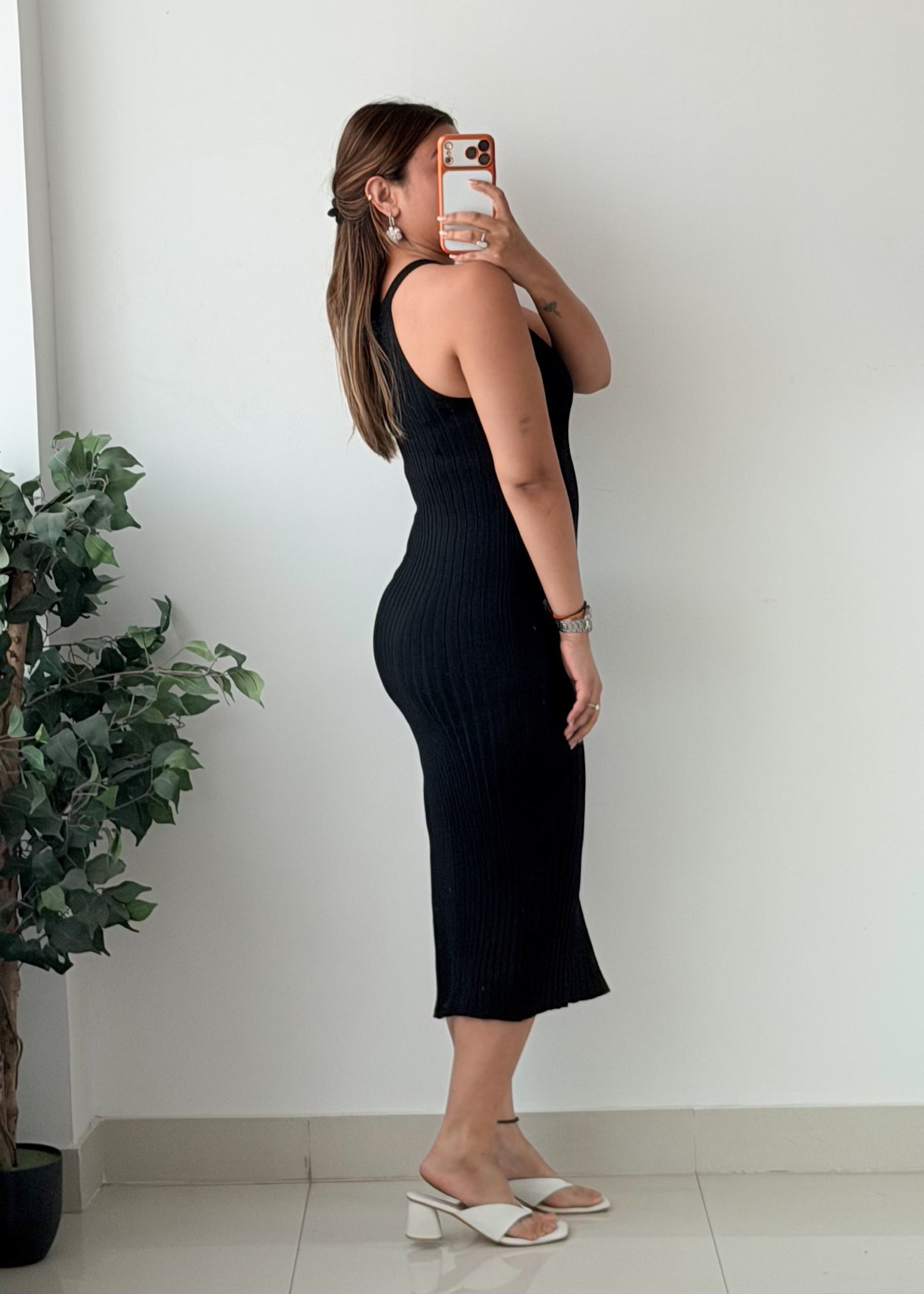 Size XS-S Black Halter Neck Ribbed Bodycon Midi Dress