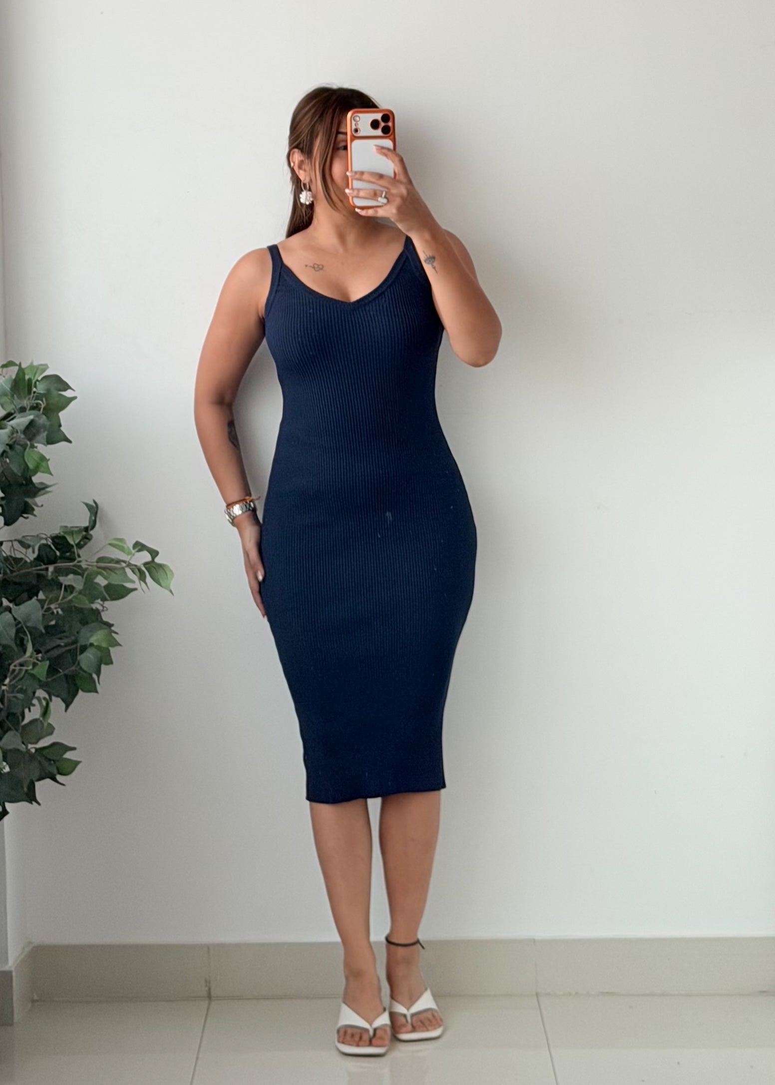 Size XS-S Navy Blue Sleeveless Bodycon Midi Dress