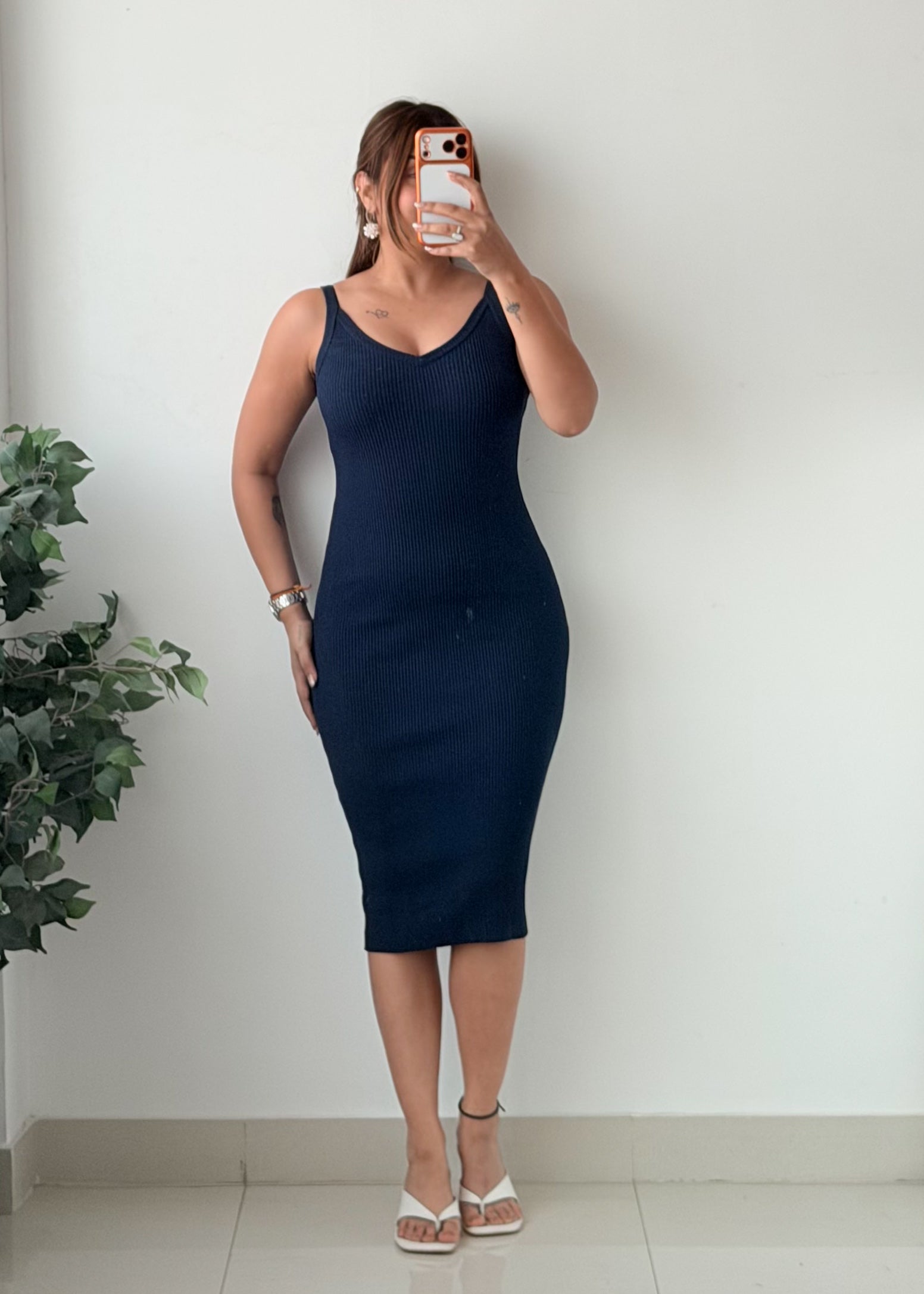 Size XS-S Navy Blue Sleeveless Bodycon Midi Dress