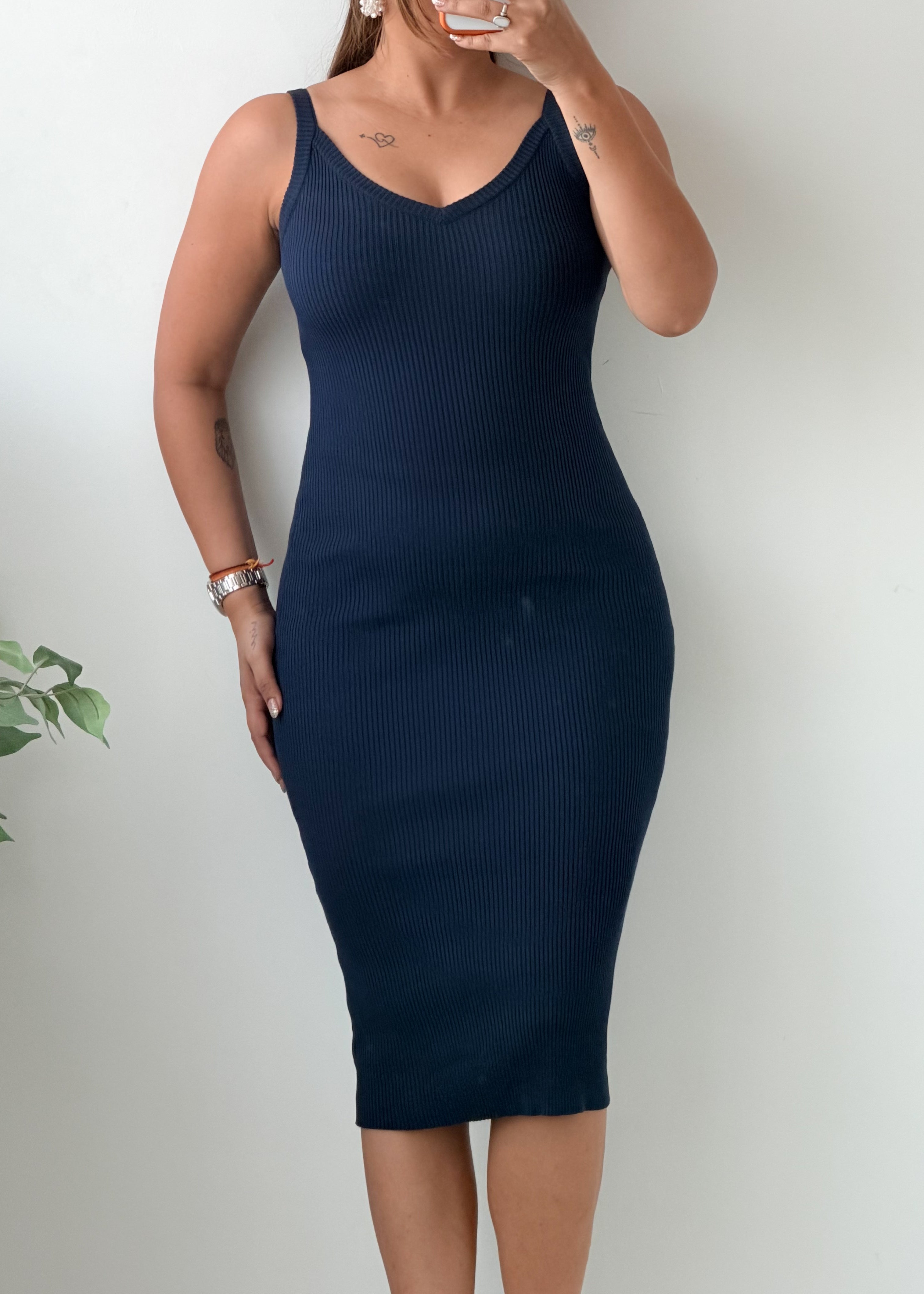 Size XS-S Navy Blue Sleeveless Bodycon Midi Dress