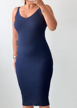 Size XS-S Navy Blue Sleeveless Bodycon Midi Dress