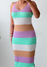 Size S-M Multicolour Striped Sleeveless Bodycon Midi Dress