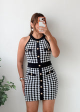 Size XS-S Black White Geometric Printed Button Front Mini Dress