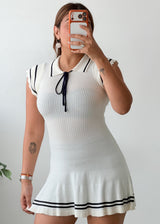 Size XS-S White Contrast Trim Collared Mini Dress