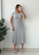 Size XS-S Grey Short Sleeve Flared Midi Dress