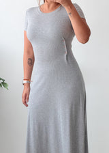 Size XS-S Grey Short Sleeve Flared Midi Dress