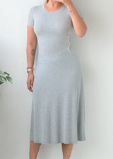 Size XS-S Grey Short Sleeve Flared Midi Dress