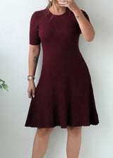 Size M-XL Burgundy Ribbed Fit And Flare Dress