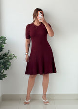 Size M-XL Burgundy Ribbed Fit And Flare Dress